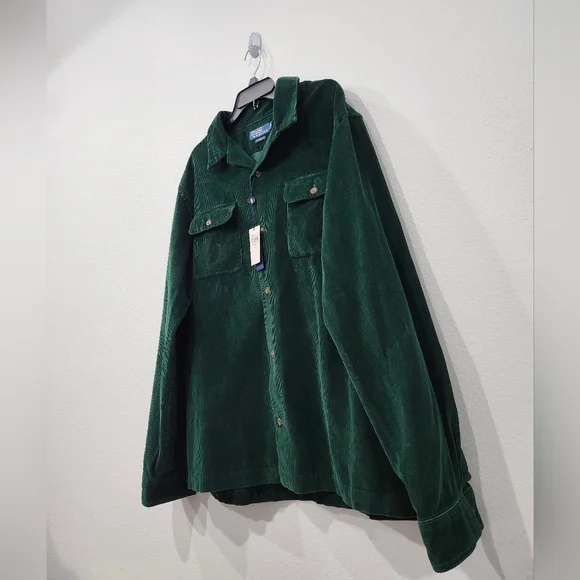 POLO RALPH LAUREN Men's Classic Fit Corduroy Button Up Camp Shirt Green Size XXL